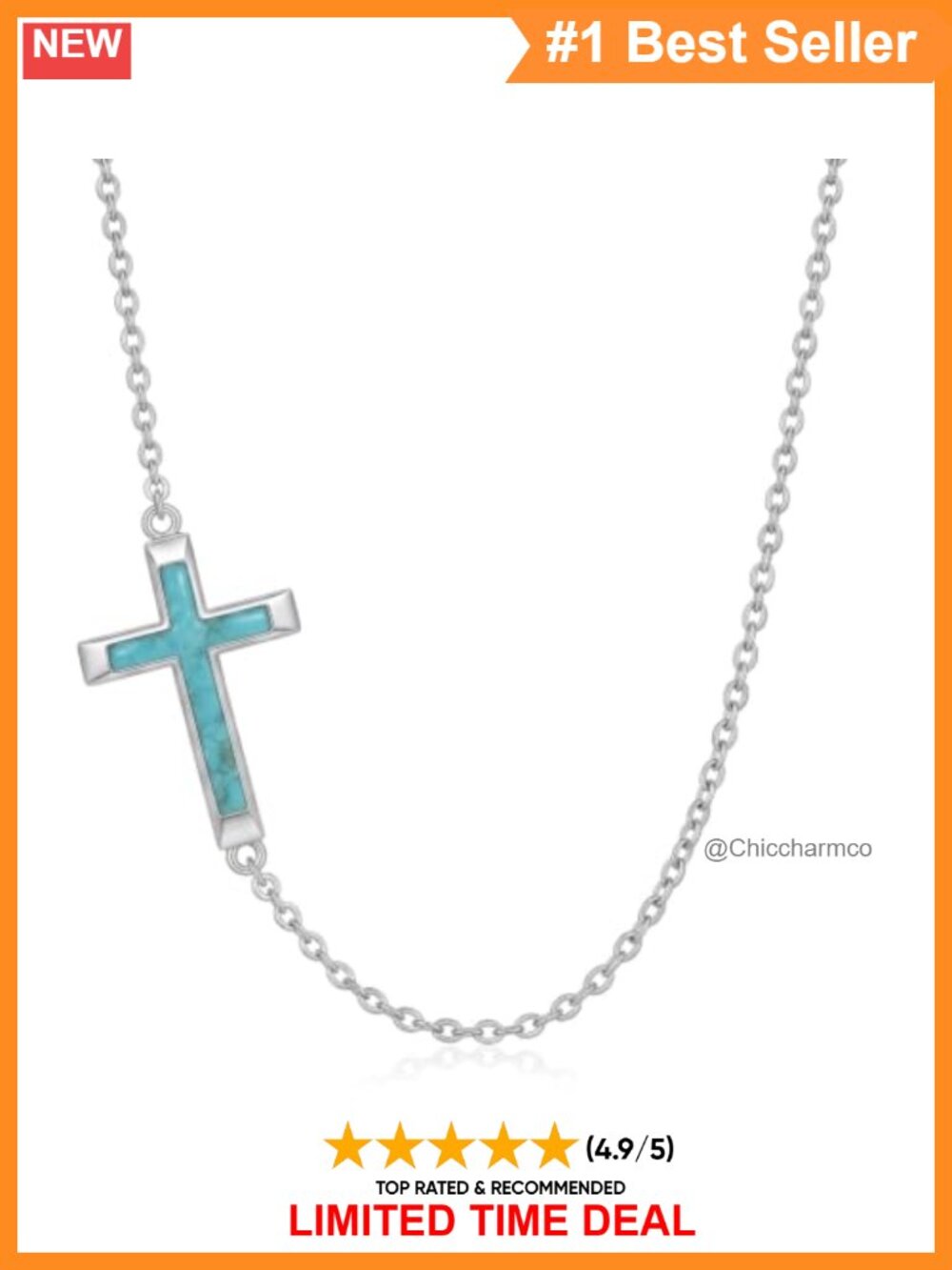 Natural Turquoise Sideways Cross Choker Necklace 925 Sterling Silver Women